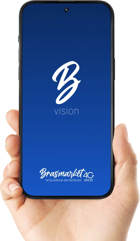 Imagem da tela de um celular, simulando o app da Brasmarket